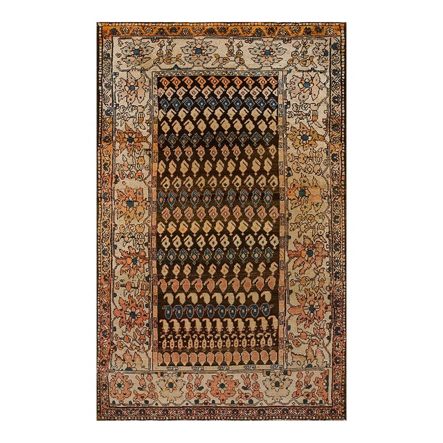 1930s Brown Paisley Traditional Antique Persian Malayer Rug 4' X 6'5" Handknotted Wool Carpet For Sale
