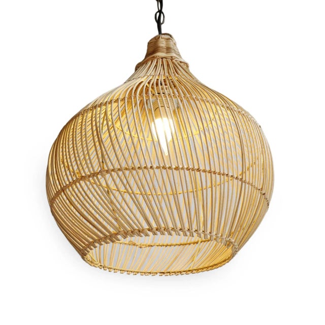 Coastal Contemporary Rattan Drop Pendant Light For Sale - Image 4 of 8