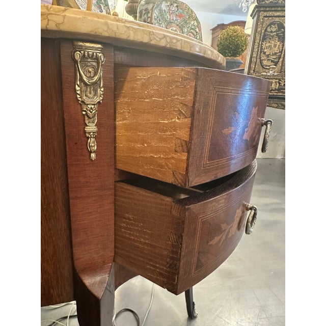 Diminutive Louis XV Style Demilune Commodes With Marble Tops, Pair Available For Sale - Image 12 of 12