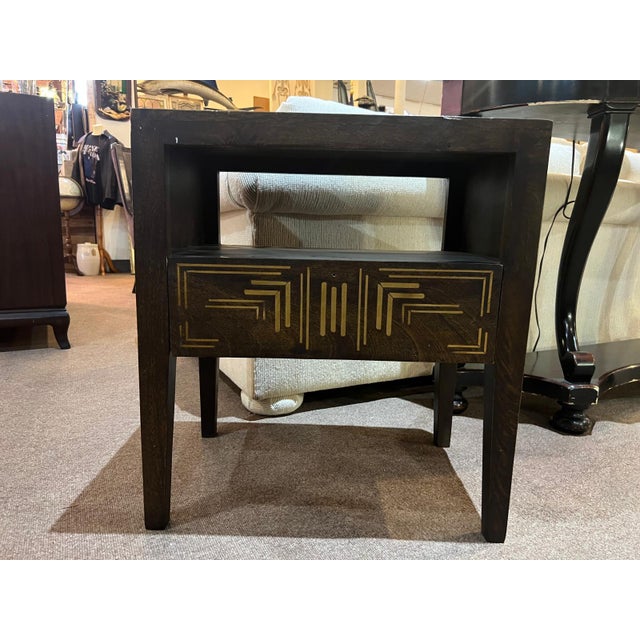 Vintage Geometric Inlay Wood Side Table With Drawer For Sale - Image 4 of 7