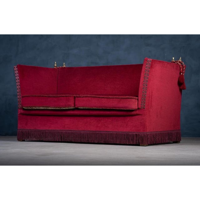 Vintage Red Velvet Knole Sofa with Floral Cushions, 1950s For Sale - Image 4 of 13