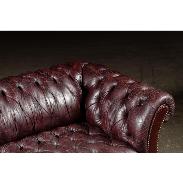 Mid 20th Century Deep Oxblood Leather Chesterfield Sofa With Nailhead Trim For Sale In Chicago - Image 6 of 12