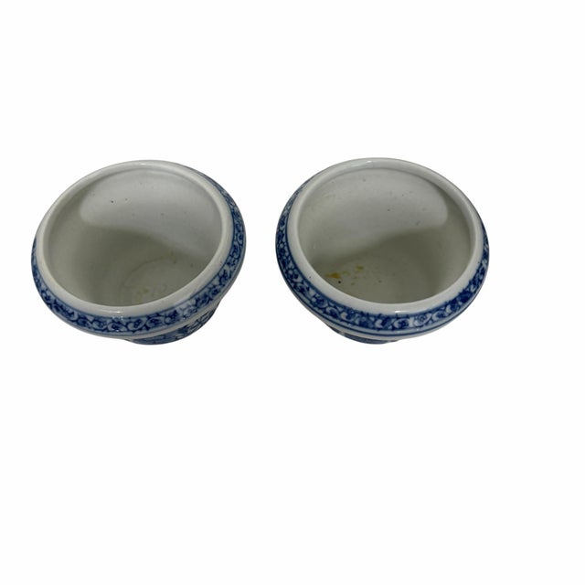 Chinoiserie Vintage Miniature Chinoiserie Blue and White Planters - A Pair For Sale - Image 3 of 5