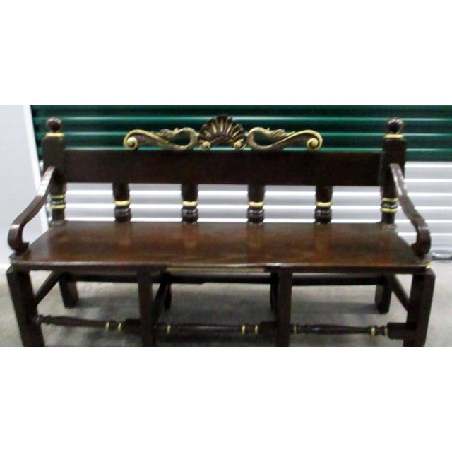 Antique Three Seater Ornate Carved Wooden Bench Black and Gold Italian Fantasy Dolphins and Shell Design Beautiful hand...