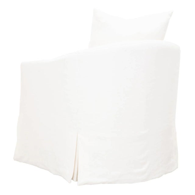 Wood Faye Slipcover Swivel Club Chair, Cream Crepe For Sale - Image 7 of 10