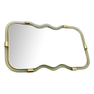 Horizzontal Wave Mirror in Green and Gold Torchon by Simoeng For Sale