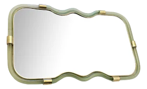 Horizzontal Wave Mirror in Green and Gold Torchon by Simoeng