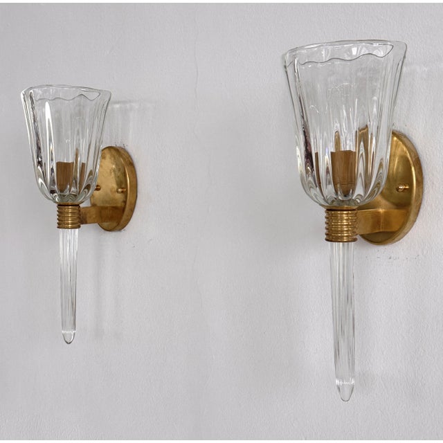 Italian Murano Crystal Glass and Brass Wall Sconces, 1990s, Set of 2 For Sale - Image 10 of 18