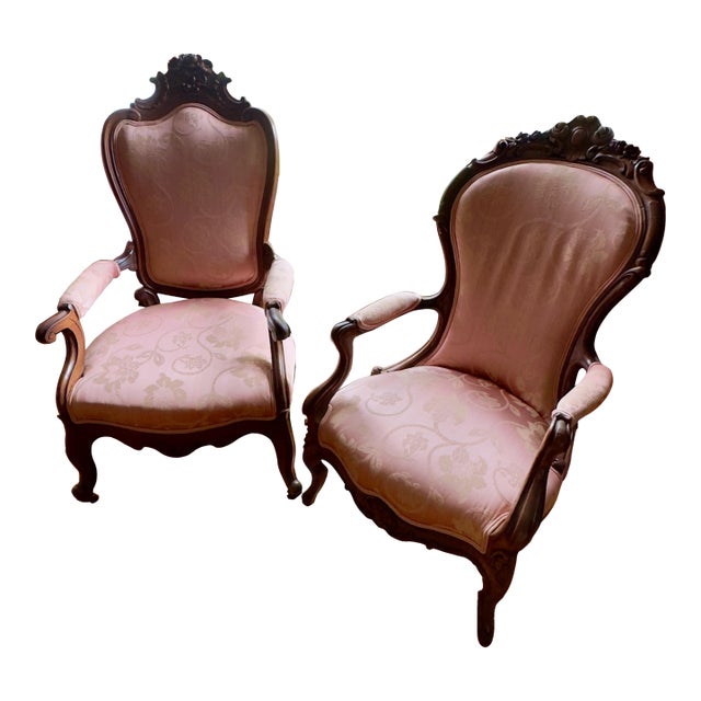 Mid 19th Century Victorian Carved Rosewood Parlor Chair Set For Sale