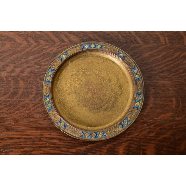 Tiffany Studios Louis Comfort Tiffany Furnaces Favrile Bronze Doré and Enamel Charger Plate or Tray, 1920s For Sale - Image 4 of 12