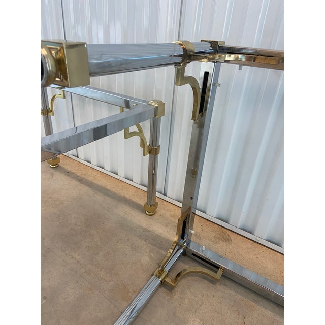 Metal Mid Twentieth Century Chrome and Brass Side Table in the Style of Maison Jansen, a Pair For Sale - Image 7 of 9