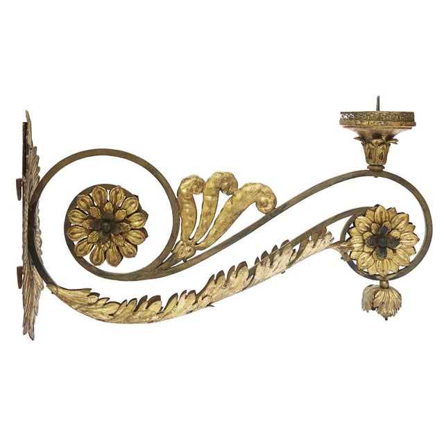 Metal Large Golden Appliques with Flowers and Scrolls Arms for Votive Lamps, 1700, Set of 2 For Sale - Image 7 of 8