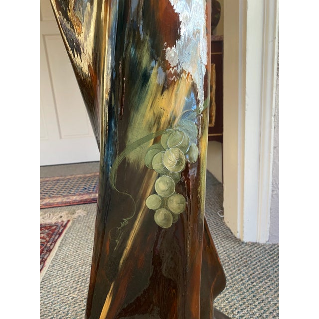 Ceramic Mid 20th Century Hand Painted Ceramic Plant Stand Pedestal With Grapevines For Sale - Image 7 of 11
