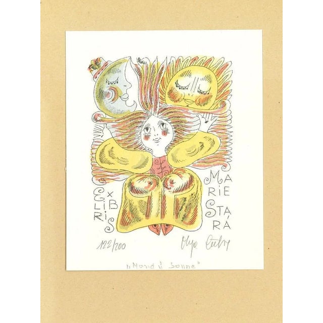 Ex Libris Marie Stra is an original Contemporary Artwork realized in the late 20th Century. Original Colored Watercolored...