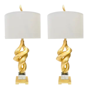 Modern Gold Leaf Finished Sculptural Table Lamps Pair