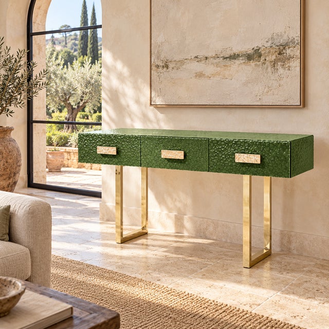 Gold Italian Console Table with Bevelled Green Murano Glass from Justfurnituress For Sale - Image 8 of 9