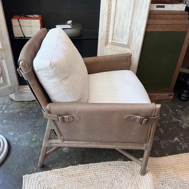 McGuire Bercut Rattan Leather Chair For Sale In West Palm - Image 6 of 12