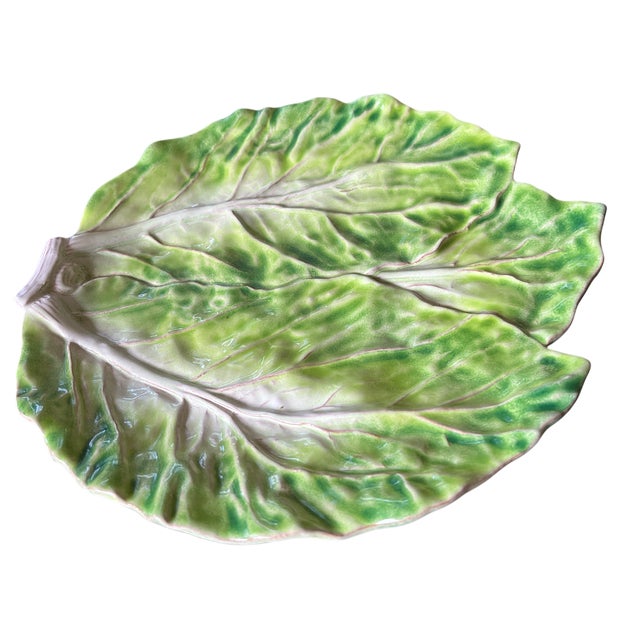 Majolica Vintage Italian Majolica Lettuce Leaf Dish, Circa 1990s For Sale - Image 4 of 9