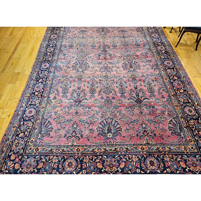 Antique Oversized Persian Manchester Kashan Rug, Hand-Knotted Wool, Floral Pattern, 10x20, Burgundy & Blue For Sale - Image 12 of 18