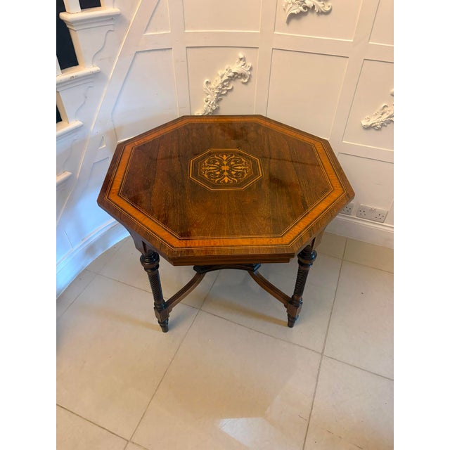 Antique Victorian Octagonal Rosewood Marquetry Centre Table, 1880s For Sale - Image 3 of 12