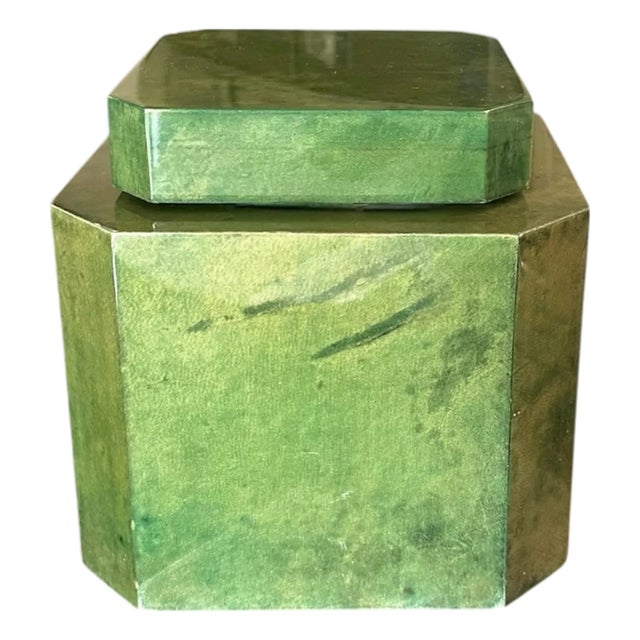 Vintage Italian Mid Century Barware Marbled Green Hexagonal Lacquereare / Lacquered Ice Bucket For Sale