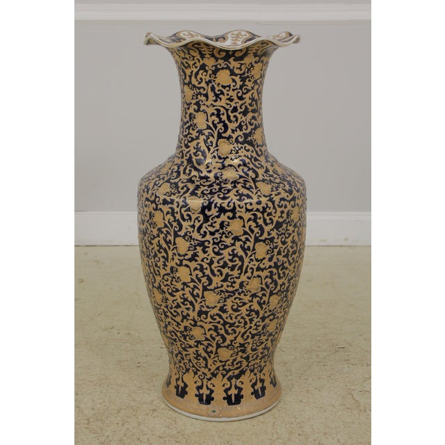 Pair of Large Blue & Gold Porcelain Chinese Style Floor Planter Vases Chairish