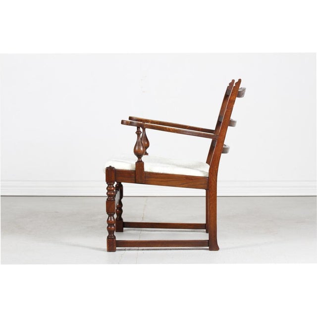 Danish Brutalist Sculptural Handcrafted Lounge Chair in Oak with Leather, 1940s For Sale - Image 4 of 14