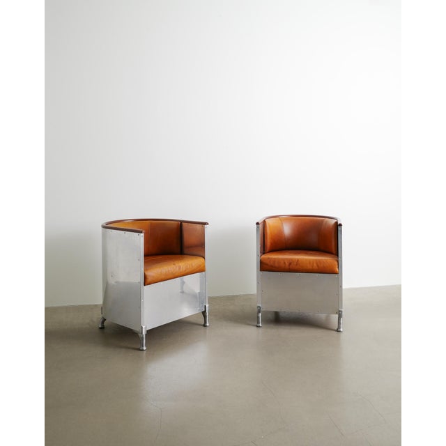 Brown Swedish Aluminium and Brown Leather Armchairs by Mats Theselius for Källemo, Set of 2 For Sale - Image 8 of 8