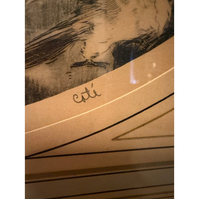 Art Deco 1920s Art Deco Pencil Signed Print Pets Two Flapper Ladies With Cockatoos by Coti Original Gilt Wood Frame For Sale - Image 3 of 12