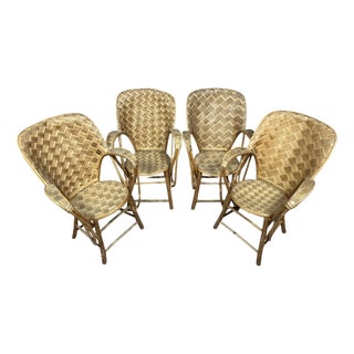 Armchairs in Woven Chestnut and Bentwood, 1950s, Set of 4 For Sale