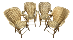 Armchairs in Woven Chestnut and Bentwood, 1950s, Set of 4