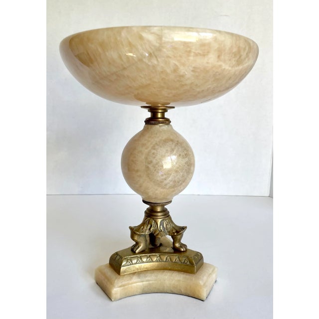 1960's Brass and Alabaster Stone Pedestal Bowl For Sale - Image 11 of 11