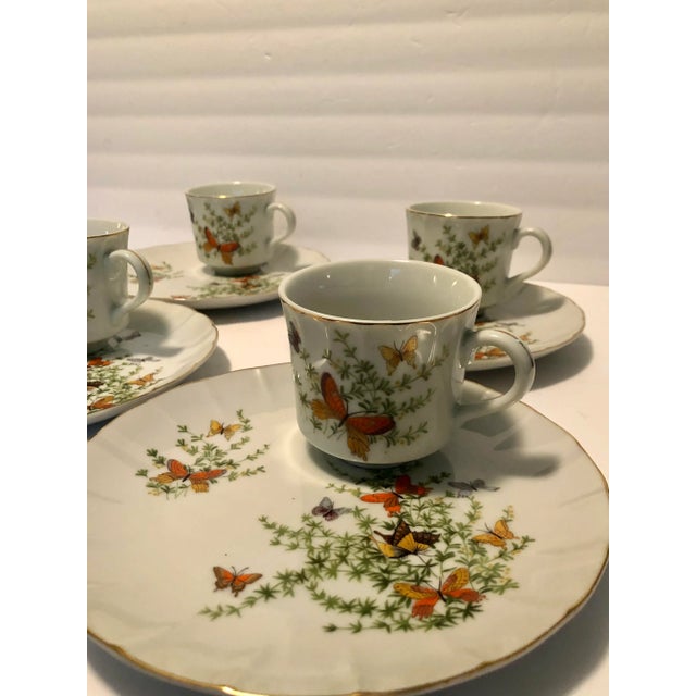 Vintage "Butterfly" Shafford Porcelain Tea Cups and Dessert Plates Set