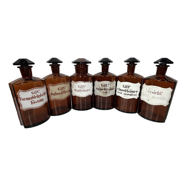 Vintage Brown Glass Bottles, 1920s, Set of 6 For Sale