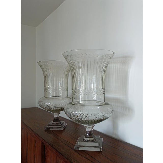 Large Antique French Belle Epoque Glass Crater Amphora Vases in the style of Baccarat, 1900s, Set of 2 For Sale - Image 8 of 14
