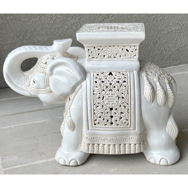 Circa 1970 Fabulous Linen-Hued Earthenware Elephant Garden Stool / Plant Stand For Sale - Image 18 of 18