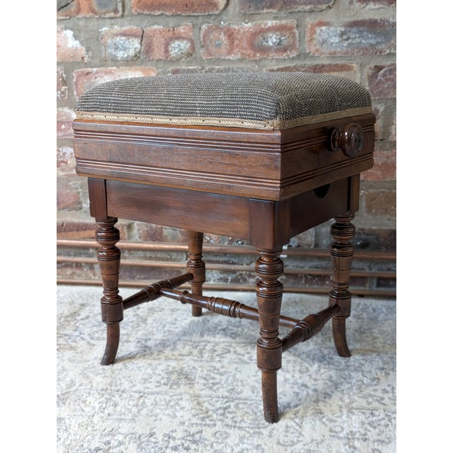Wood Victorian Mechanical Rise and Fall Piano Stool from Brooks Ltd, 1890s For Sale - Image 7 of 8
