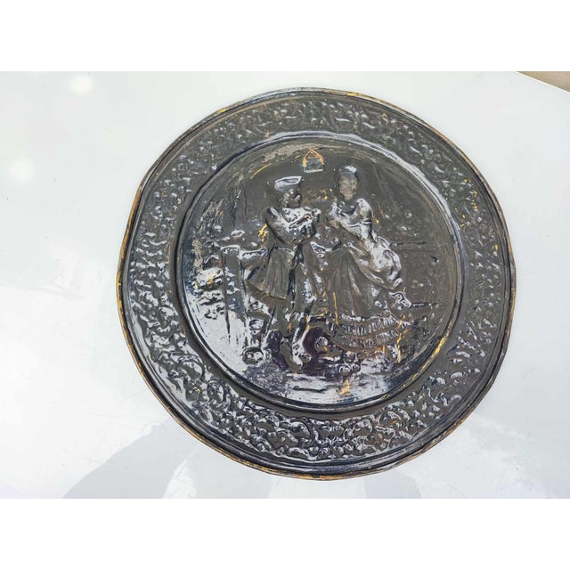 Art Deco Decorative Brass Plate with Copper Engraving, 1930s For Sale - Image 4 of 7