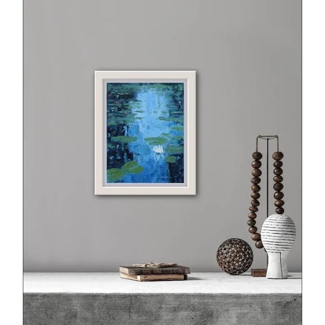 Textile "Water Lily Flower" Contemporary Impressionist Style Oil Painting For Sale - Image 7 of 12