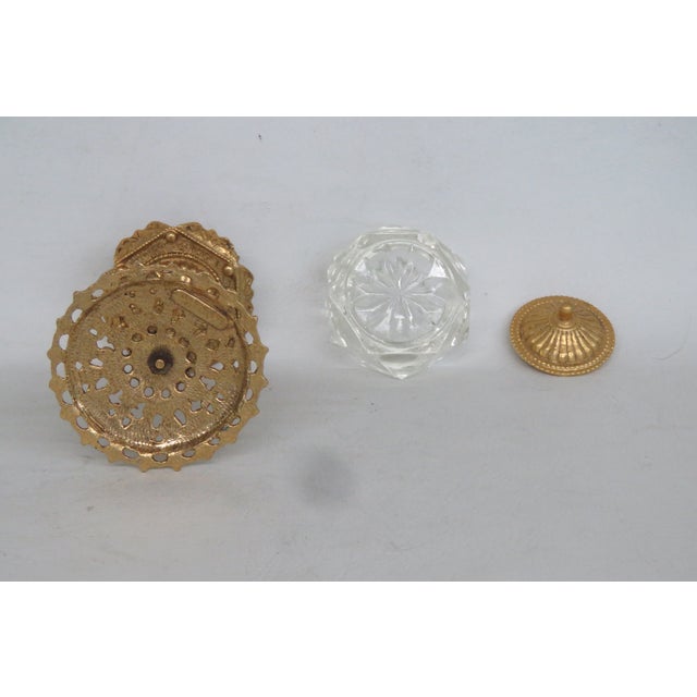 Metal Dar Glo Ny Lidded Glass Salt Cellar on Gilt Brass Filigree Cherub Pedestal 5011b For Sale - Image 7 of 11