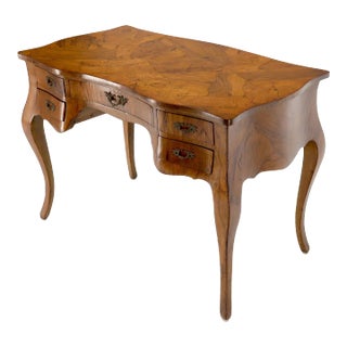 Olive Burl Wood Heavy Patches Veneer Italian Bombay Shape Desk Writing Table For Sale