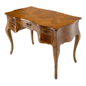 Olive Burl Wood Heavy Patches Veneer Italian Bombay Shape Desk Writing Table