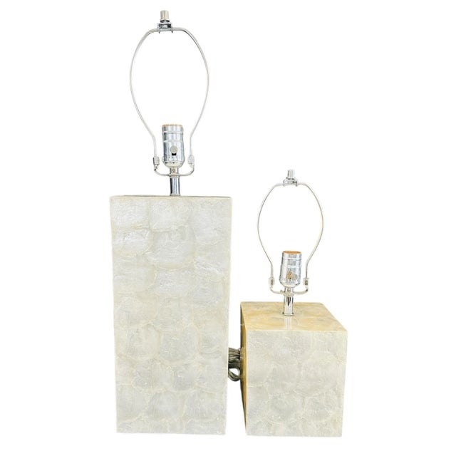 Vintage West Elm Capiz Shell Table Lamps a Pair | Early 2000s Coastal Lighting | Luminous For Sale - Image 10 of 13