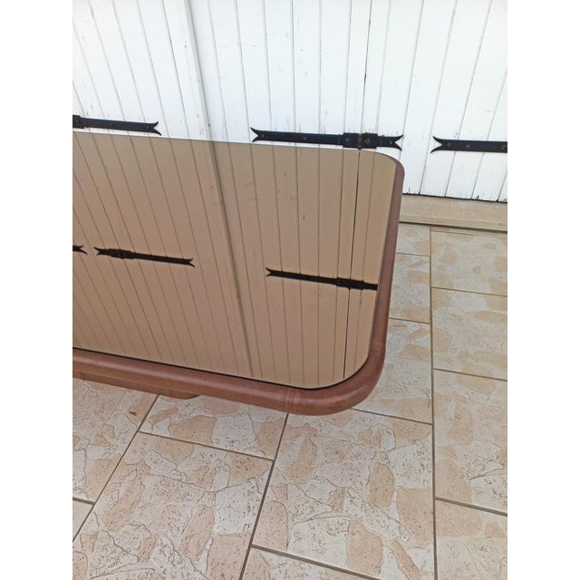 Leather Coffee Table with Glass Top, 1980s For Sale - Image 10 of 15