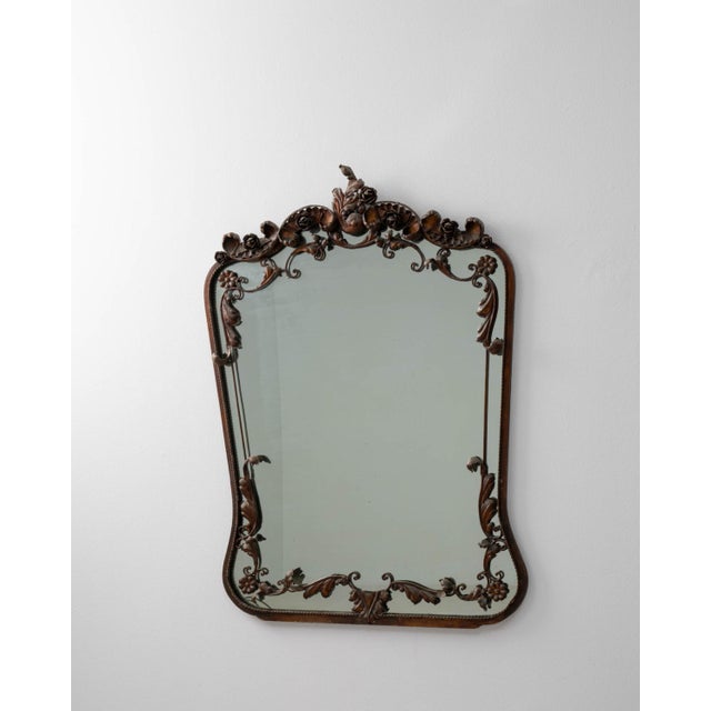 Metal Italian Wrougt Iron Neo Baroque Mirror Italy Mid 20th Century For Sale - Image 7 of 11