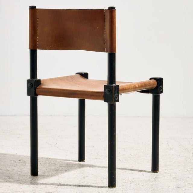 Rustic Brutalist Beech and Leather Chairs, 1970s, Set of 4 For Sale - Image 3 of 17