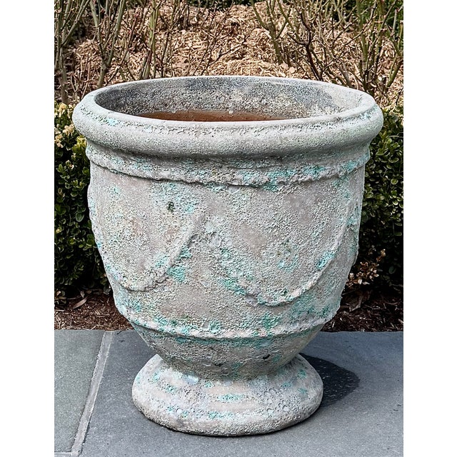 Pair Anduze-Form Planters, Festoon Relief, Glazed Terracotta For Sale - Image 11 of 16