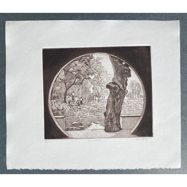 Jane J. Eddy (1922-2019) "China Gate" Asian etching on paper, pencil signed and numbered 6 of 6.