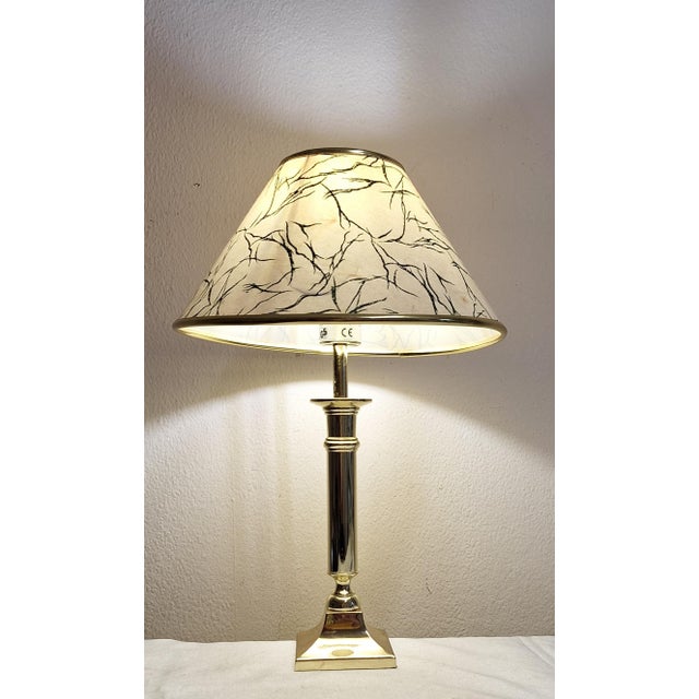 2000 - 2009 Vintage Table Lamp with Brass Base and Patterned Fabric Shade by Paget, 2000s For Sale - Image 5 of 7