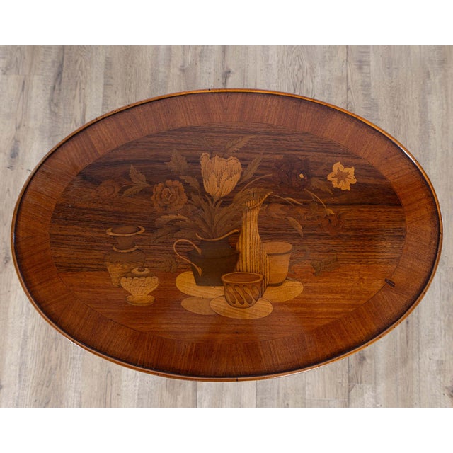 Napoleon III Marquetry Side Table with Floral Inlay, France, Late 19th Century For Sale - Image 9 of 17